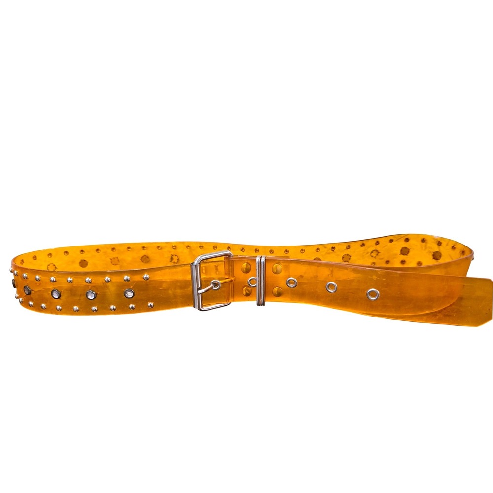 Vintage 1980s Orange Jelly Belt Rhinestone Studded Clear PVC Disco Glam 37 42